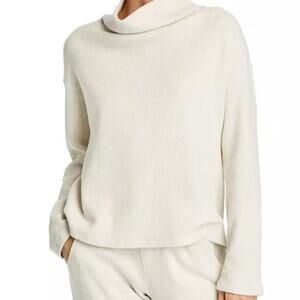 Monrow Cream Cowl Neck Waffle Knit Lightweight Sweater in Eggshell‎ Size XL